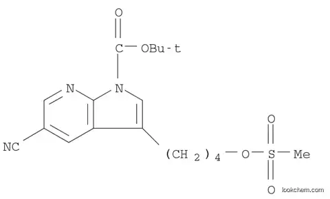 Molecular Structure of 1187322-57-1 (1H-Pyrrolo[2,3-b]pyridine-1-carboxylic acid, 5-cyano-3-[4-[(methylsulfonyl)oxy]butyl]-, 1,1-dimethylethyl ester)